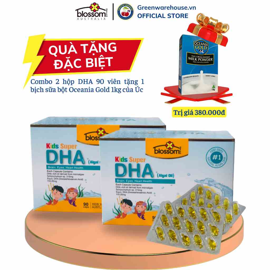 (Combo 2 hộp tặng 1kg sữa bột Úc)  Viên Uống DHA Thượng Hạng Cho Bé Blossom 90V-NK Từ Úc