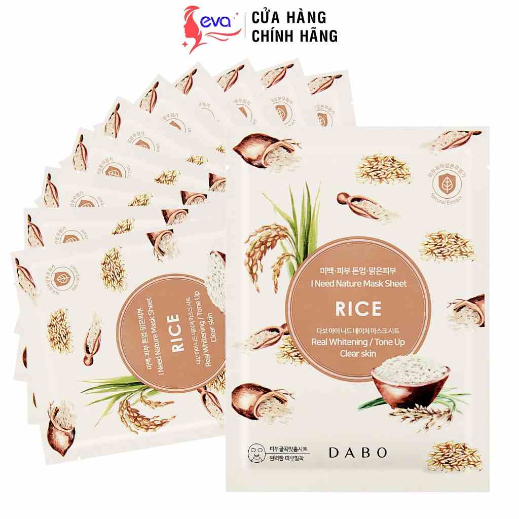 [Mã ICBFRI15 giảm 10% đơn 0đ] 10 Mặt nạ Cám gạo dưỡng trắng da mờ thâm nám Dabo Rice I Need Natural 23ml