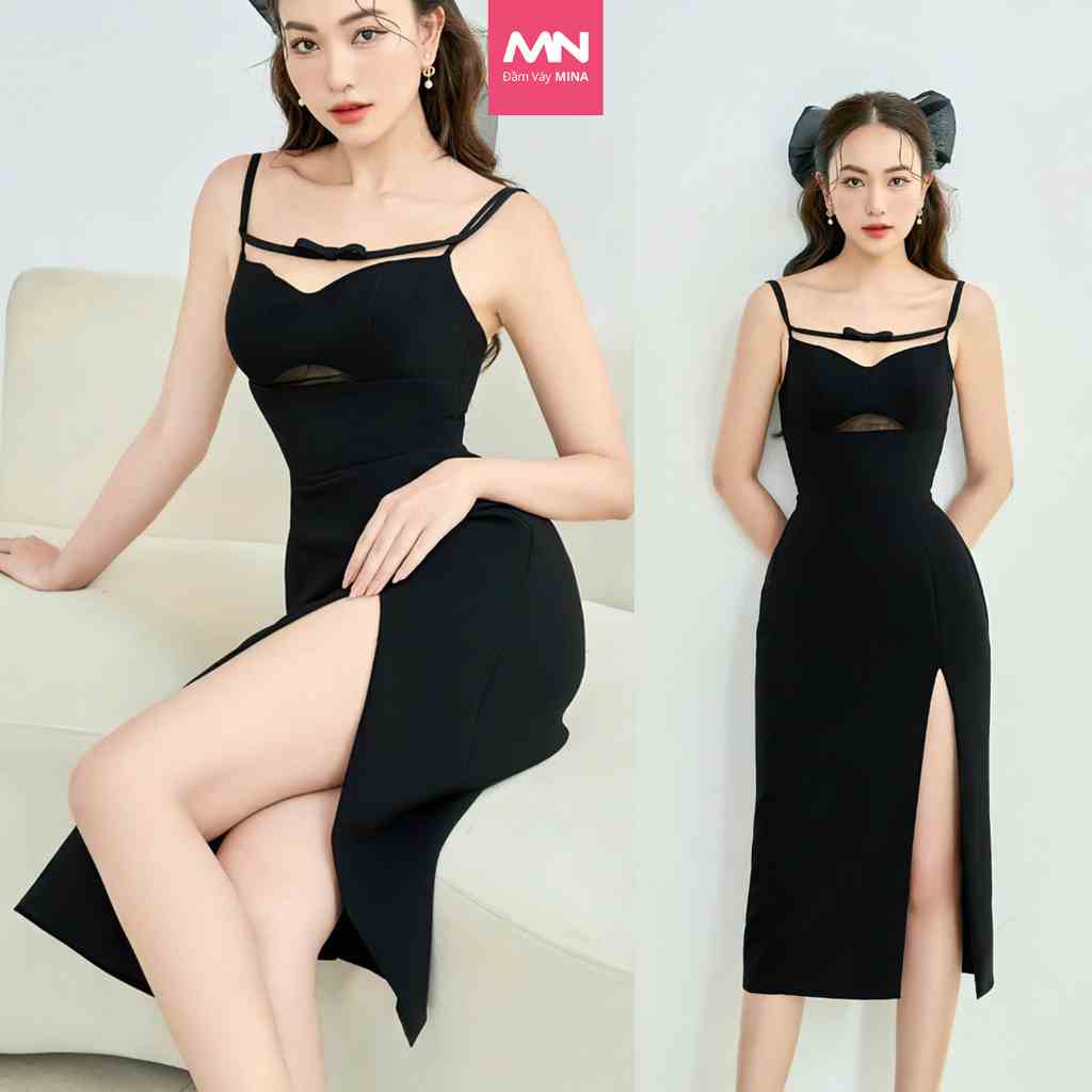 Đầm nữ 2 dây ôm body xẻ đùi thương hiệu Đầm Váy Mina chất liệu Cotton - MN220