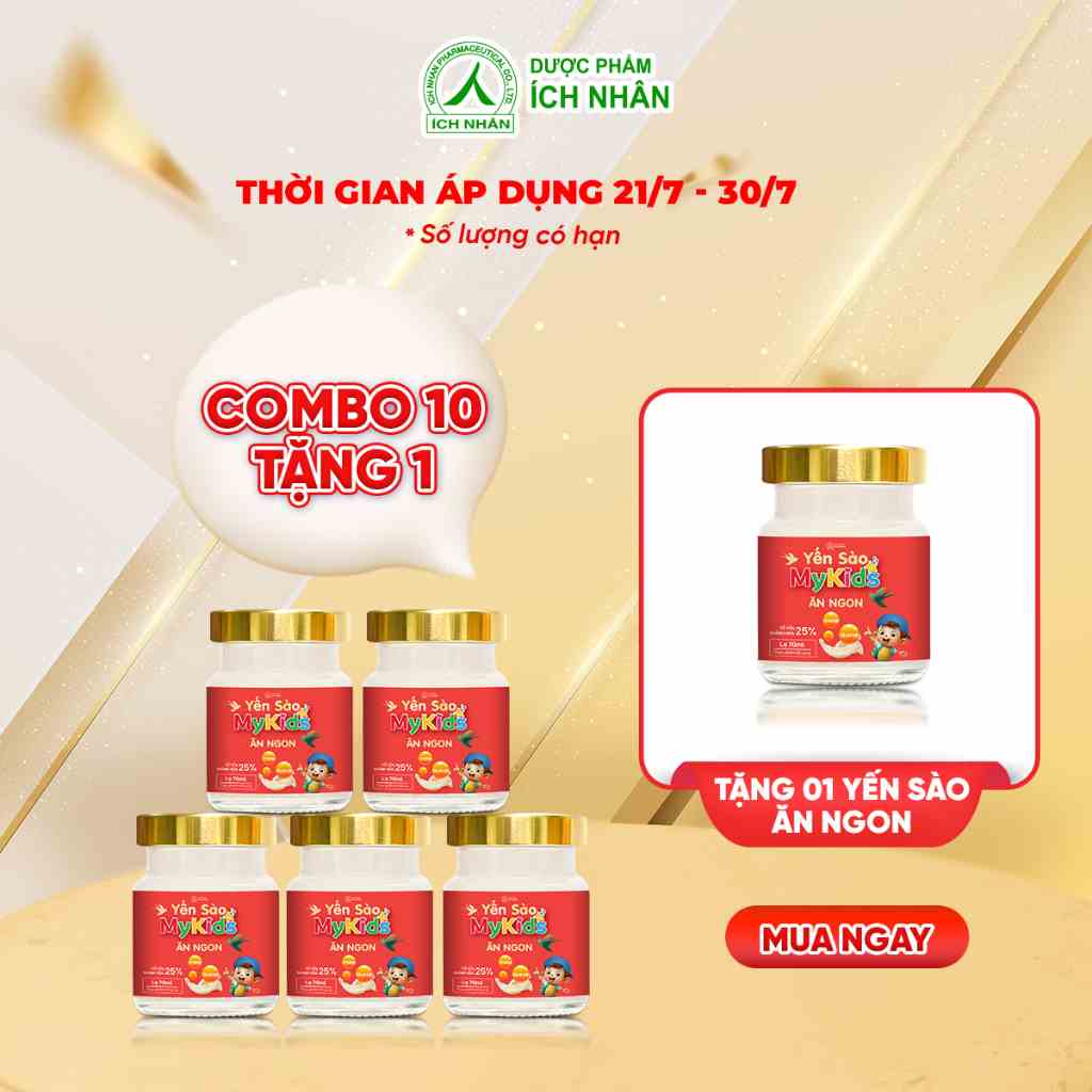 Combo 10 Lọ Yến sào Mykids lọ 70ml tổ yến chưng đường phèn, Lysine và Taurine, Hỗ trợ tăng đề kháng, Dưỡng chất cho trẻ