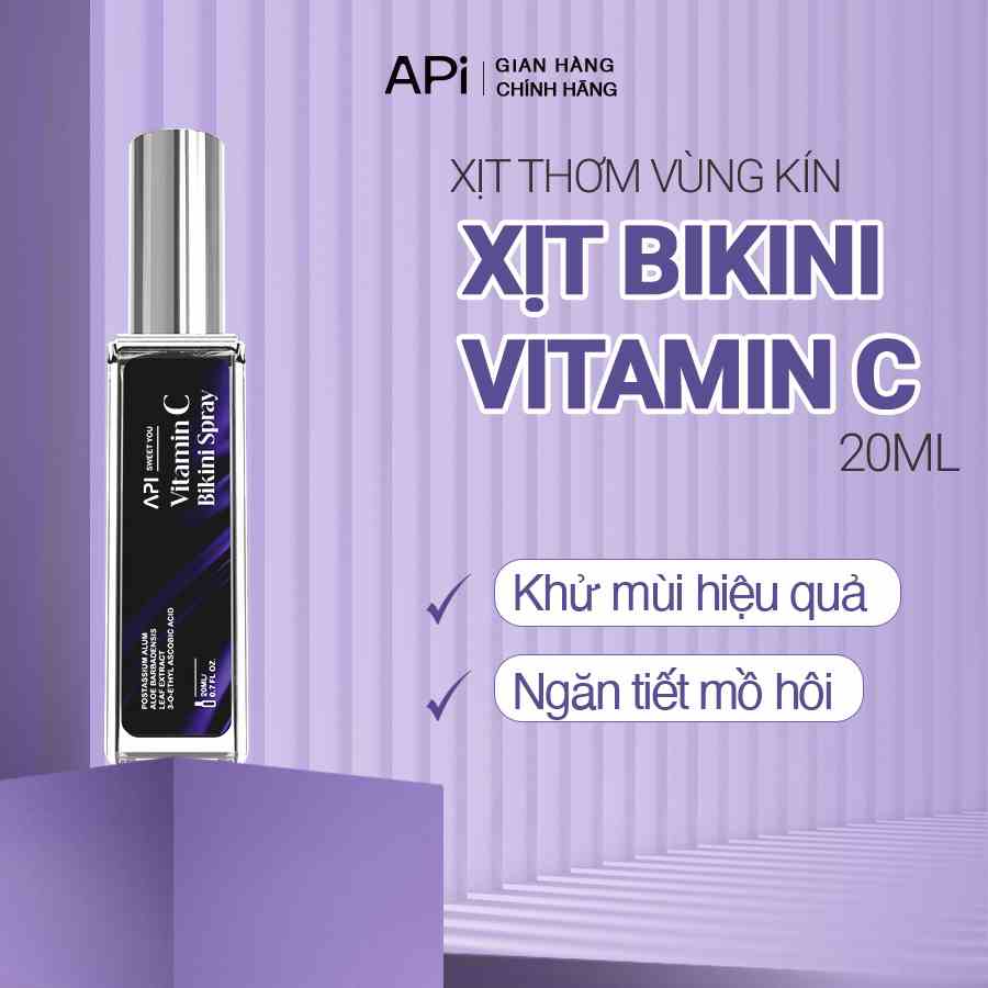 Xịt Bikini khử mùi giảm thâm vùng kín, xịt thơm Bikini Vitamin C API, xịt thơm và kháng khuẩn, nước hoa vùng kín 20ml