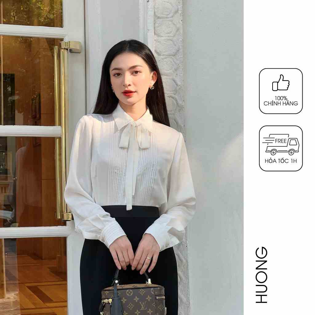 Áo sơ mi lụa satin cổ đức HUONG BOUTIQUE HBSM1017