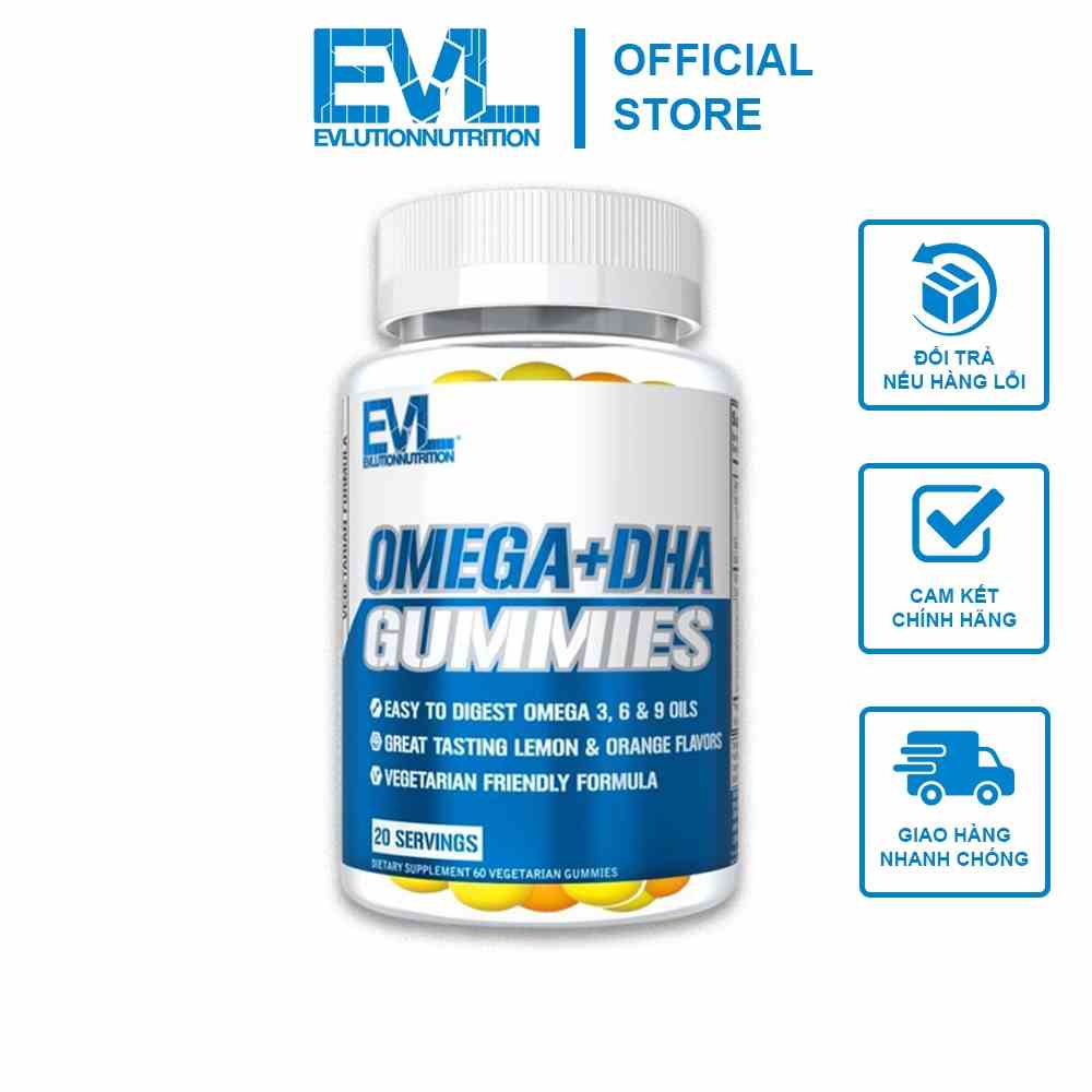 Evlution EVL OMEGA +DHA Dạng Kẹo Cung Cấp Đầy Đủ Omega 3 6 9, Vị Chanh Cam Khử Mùi Tanh