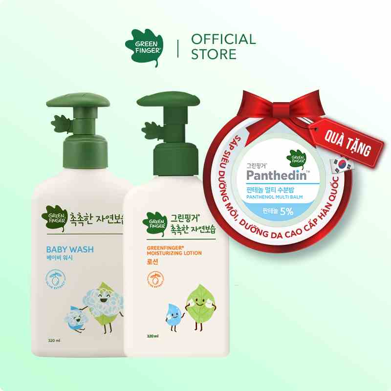 Combo 1 Sữa Tắm Dưỡng Ẩm Và 1 Sữa Dưỡng Thể Cho Bé (0-36 tháng) GREENFINGER CHOKCHOK MOISTURE BABY WASH + LOTION 320ml