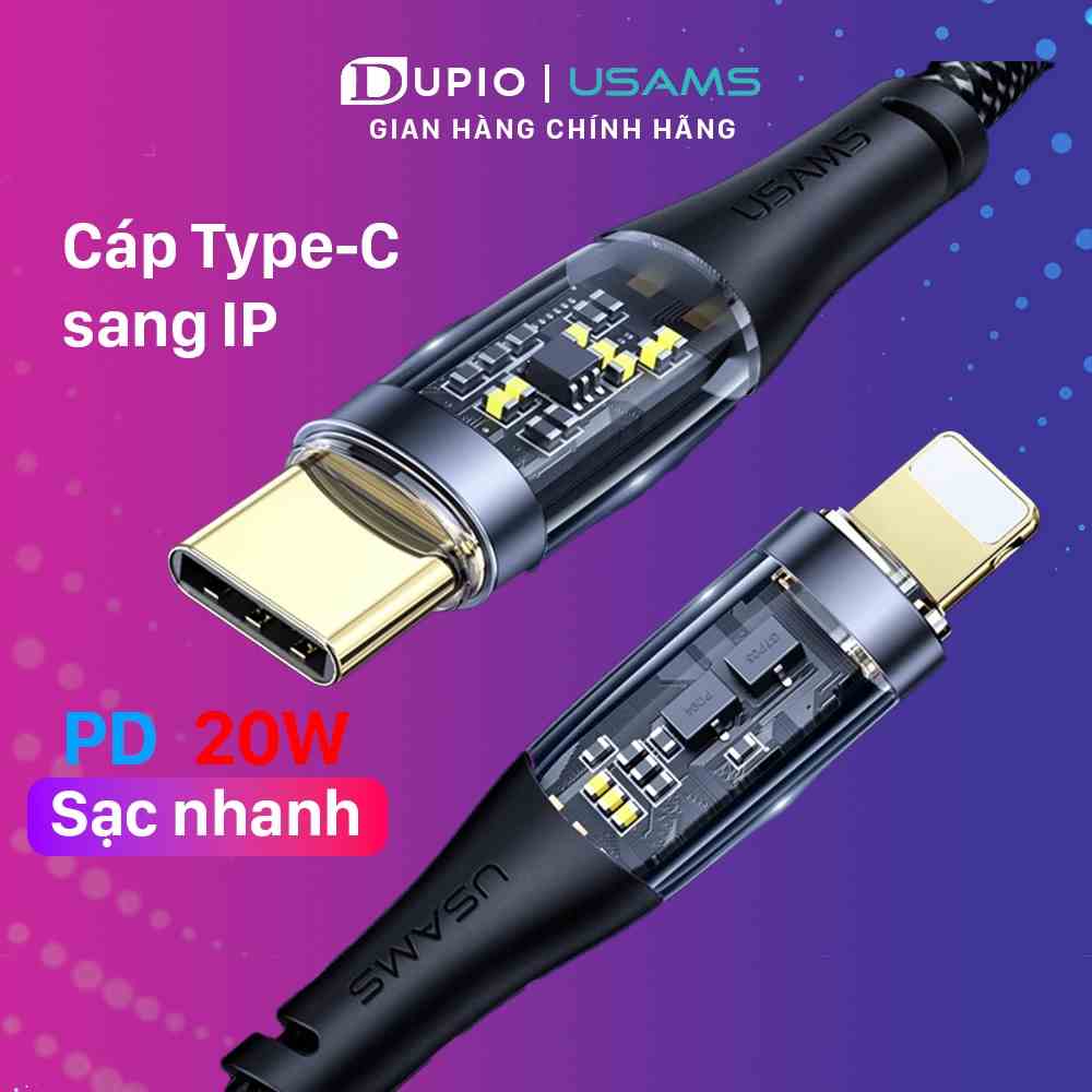 [Mã BMLTB35 giảm đến 35K đơn 99K] Dây cáp sạc nhanh DUPIO Usams DS09 20w trong suốt chống oxy hóa sử dụng bền lâu