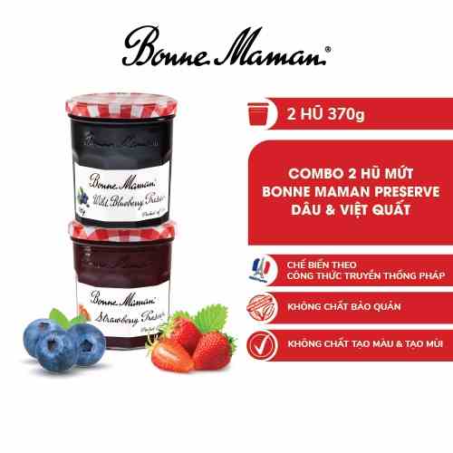 Combo 2 Hũ Mứt Bonne Maman Preserve Dâu & Việt Quất - 370g x 2