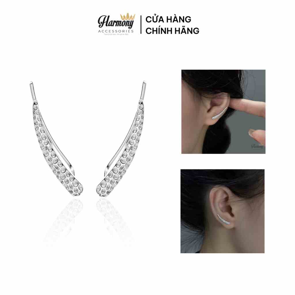 Khuyên tai bạc thật 925 bông nữ hình chiếc lá dài kẹp Amory | HARMONY ACCESSORIES K285