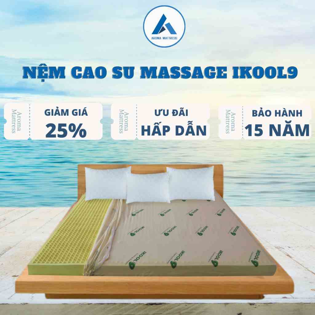 Nệm Cao Su Ikool9 Massage Latex, Bảo Hành 15Năm.