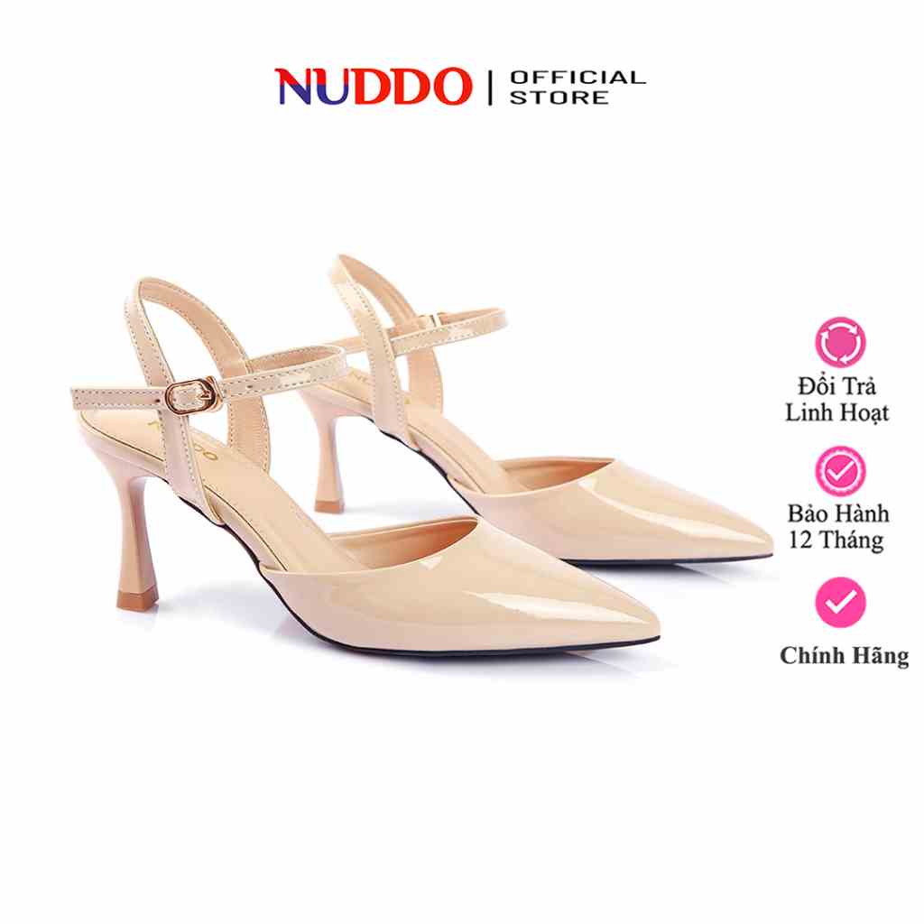 Giày Nữ Cao Gót Mũi Nhọn 7 Phân, Guốc Sandal Bít Mũi Gót Nhọn 7cm Da Bóng Cao Cấp NUDDO_N778S