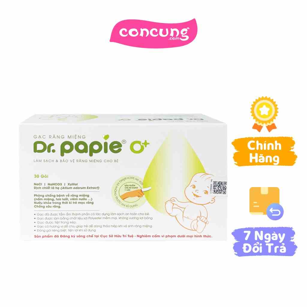 Gạc răng miệng Dr.Papie vệ sinh răng miệng cho bé 30 miếng/hộp