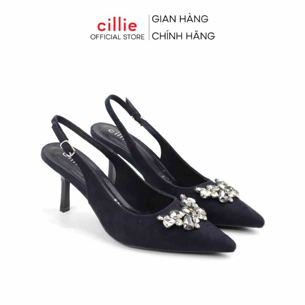 Giày cao gót slingback nữ mũi nhọn thời trang đính đá nổi bật gót nhọn thanh lịch cao 7cm đi tiệc đi làm Cillie