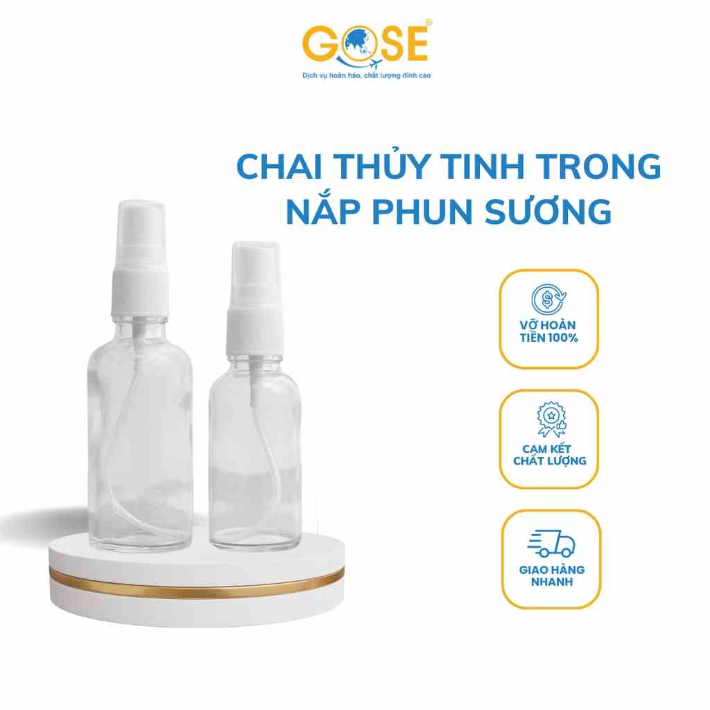 [Mã BMLTB35 giảm đến 35K đơn 99K] Chai lo thủy tinh đựng tinh dầu GOSE thân trong suốt bộ chiết mỹ phẩm đầu phun sương