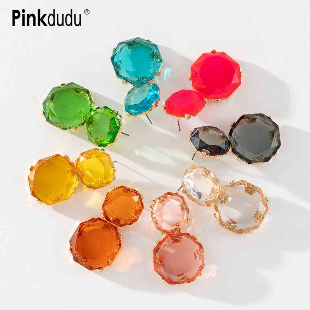 Khuyên tai PINKDUDU PD944 hình học đính đá nhựa resin phong cách cổ điển thời trang cho nữ