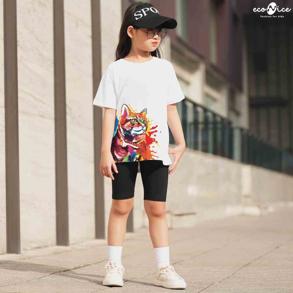 Đồ bộ quần áo thun cotton cho bé gái mặc mùa hè Econice B100 . Size đại trẻ em 4, 5, 6, 7, 8, 9, 10, 12,13 tuổi