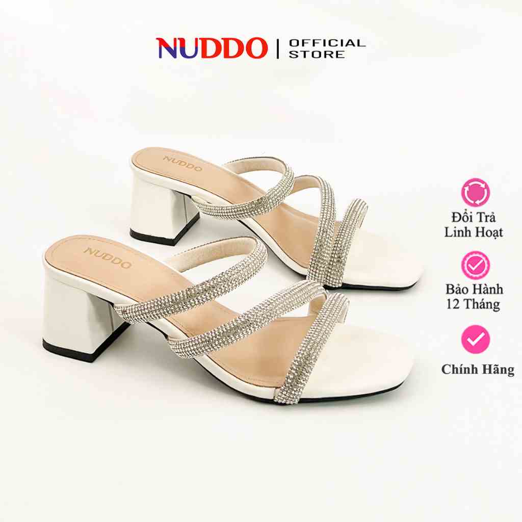 Giày Sandal Nữ Cao Gót Đế Vuông 5 Phân, Dép Nữ Phối Quai Đá 5cm Thời Trang NUDDO N555