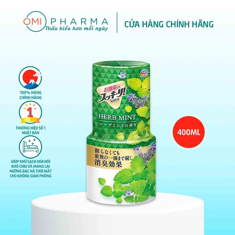 Hộp Làm Thơm Phòng Hakugen Earth Sukki-ri Hương Bạc Hà Mát Lạnh Nhật Bản 400ml