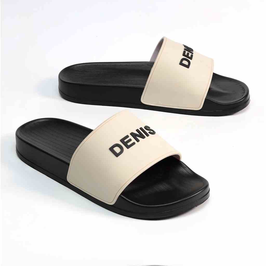 Dép quai ngang nam nữ Denis DN16 Unisex Slipper Màu trắng kem đế đen tính Ngoài trời