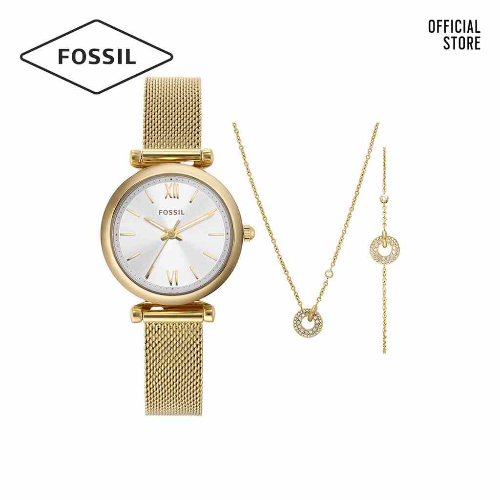 [Mã BMLTA35 giảm đến 35K đơn 99K] Đồng hồ nữ Fossil Carlie dây thép không gỉ ES5251SET - màu vàng