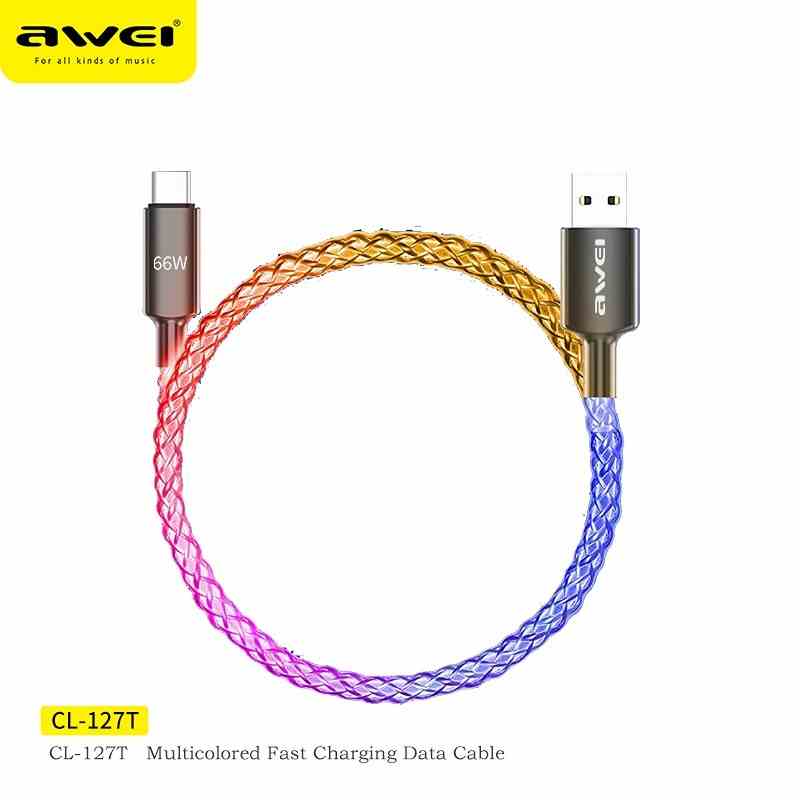 Cáp Sạc Nhanh Awei Cl-127T 66W USB Sang Type C Có Đèn RGB