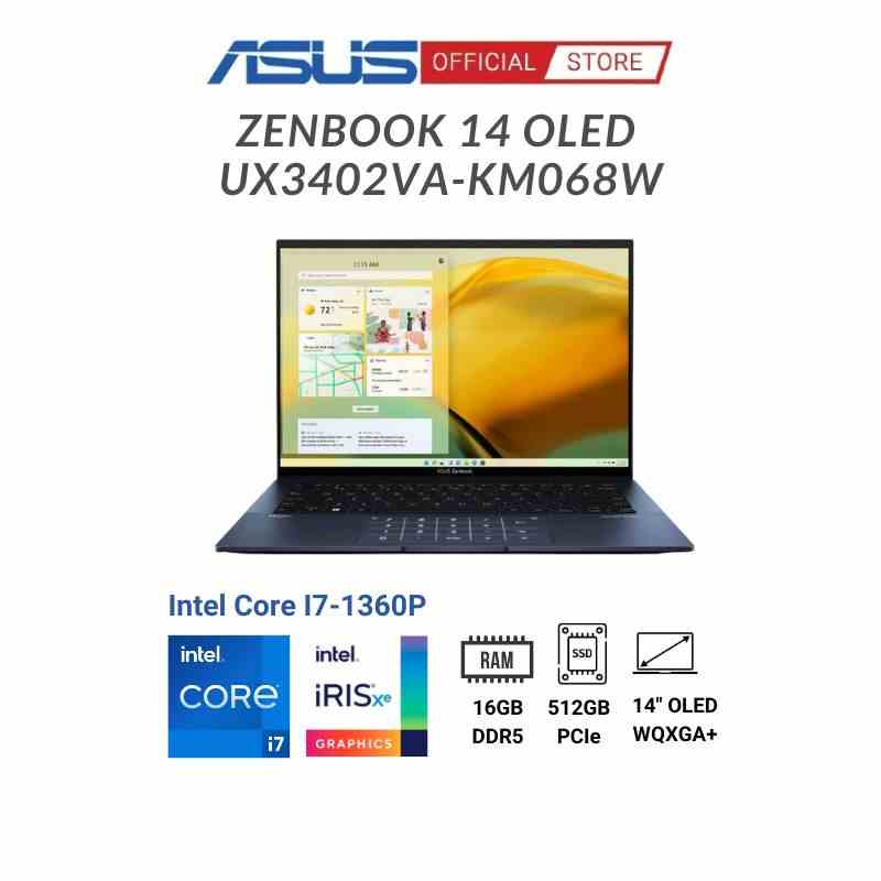 Laptop Asus Zenbook 14 OLED UX3402VA-KM068W (Intel Core i7-1360P | 14 inch OLED WQXGA+) - Màu Xanh