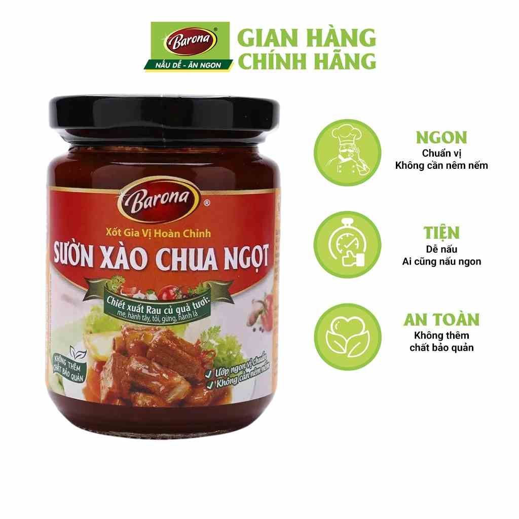 Gia Vị Sườn Xào Chua Ngọt Barona 260g (dạng hũ) ướp ngon chuẩn vị không cần nêm nếm