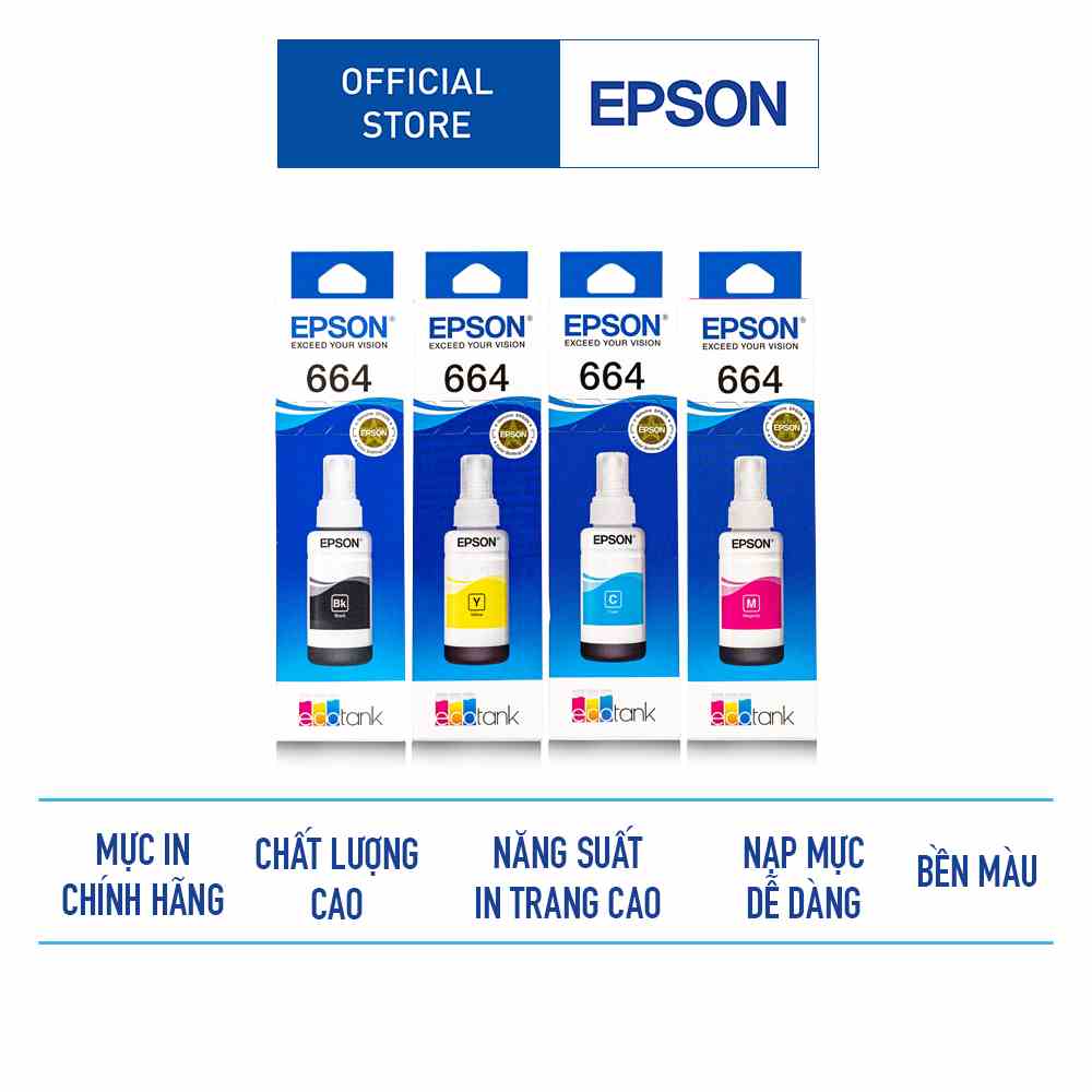 [Mã ELCL7 giảm 7% đơn 300K] Combo Mực in chính hãng Epson T664 (dùng cho máy L310/L360/L1300/L120,L121)