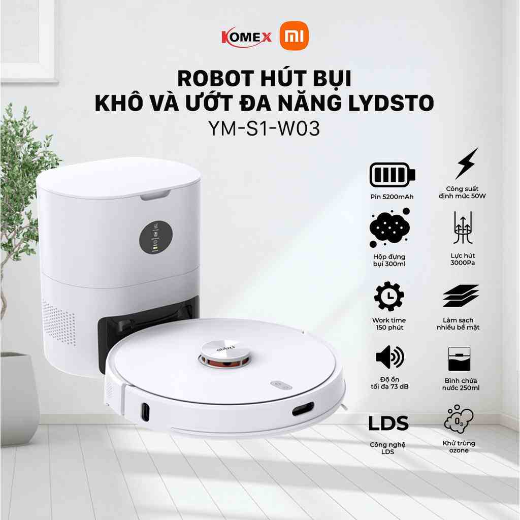 Robot quét và lau nhà Xiami Lydsto S1 đa năng, tự động sạc và lau nhà có trang bị đèn UV khửng trùng - komex