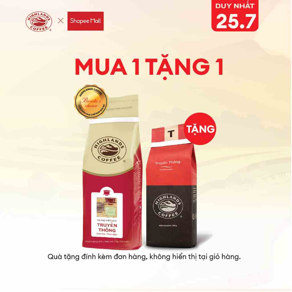 MUA 1 TẶNG 1 - Cà phê bột Truyền thống Highlands coffee 1kg tặng gói 200gr