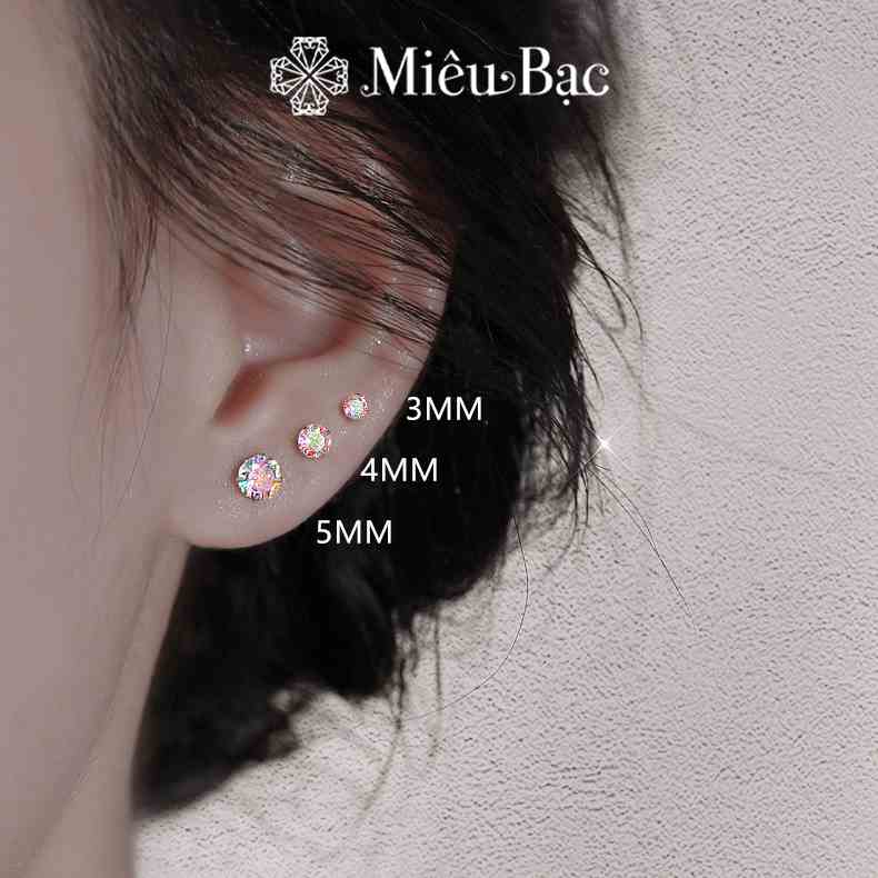 Khuyên Bạc Nụ Đá zircon Miêu Bạc đổi màu chất liệu bạc S925 thời trang phụ kiện trang sức MB39