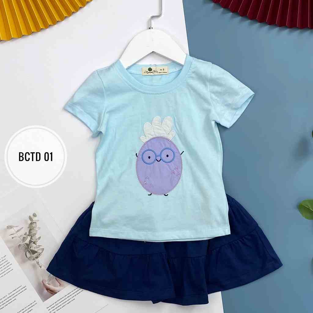 Bộ cotton LITIBABY chân váy áo thêu đáp 2/10 tuổi