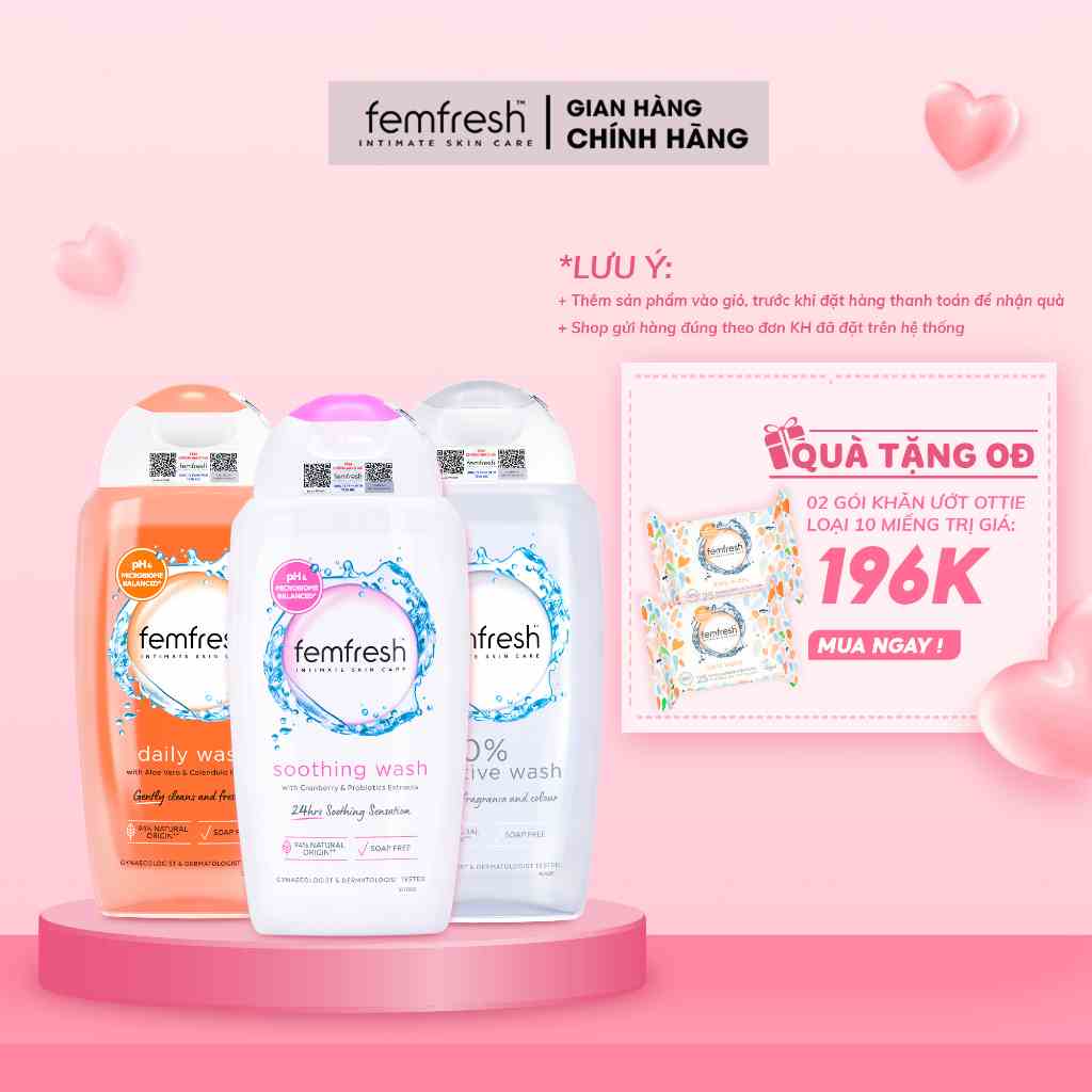 Combo 3 Chai Dung Dịch Vệ Sinh Phụ Nữ Femfresh 250ml Dùng Hàng Ngày ( Daily + Soothing+ 0% )