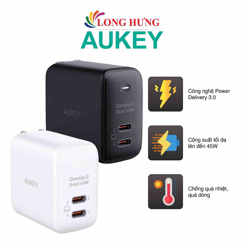 Cốc sạc Aukey Omnia II Duo 45W 2Type-C PA-B4T - Hàng chính hãng