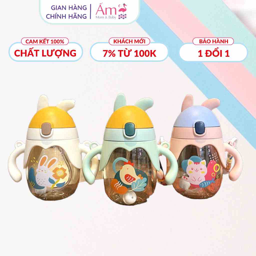 Bình Tập Uống Nước Hình Tai Thỏ Ấm Baby Cho Bé Có Dây Đeo 350ml Ấm Gift Decor