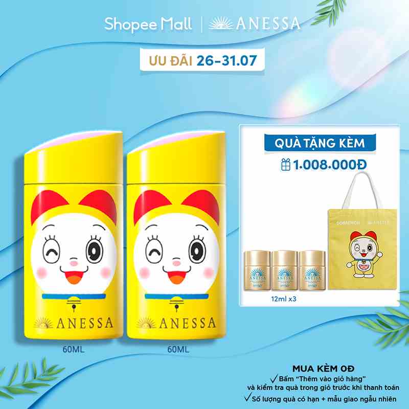 Bộ 2 Sữa chống nắng dịu nhẹ cho da nhạy cảm và trẻ em SPF 50+ PA++++ 60ml/chai_Doraemon