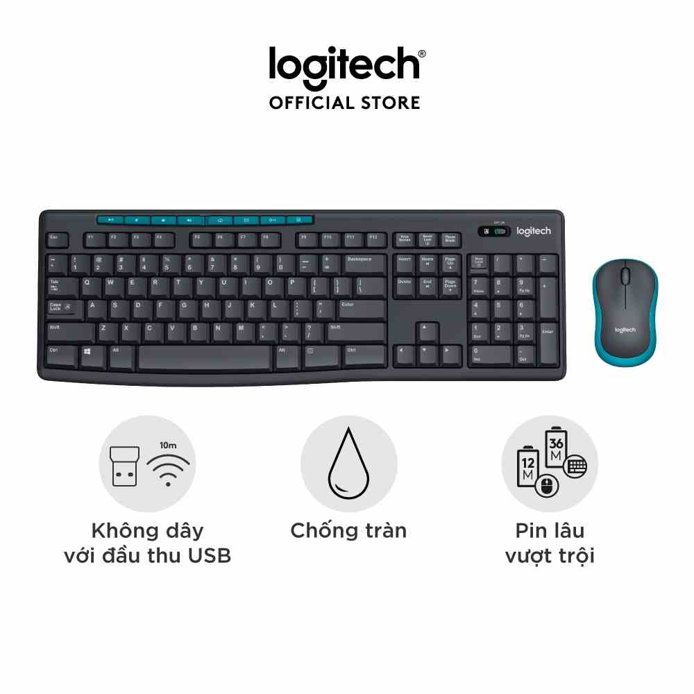 [Mã ELCL7 giảm 7% đơn 300K] Combo chuột phím không dây Logitech MK275 - Phím media & viền chuột nổi bật, 1 đầu USB