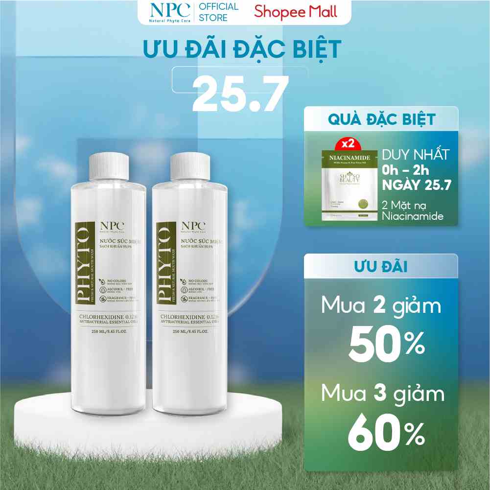 (DEAL) COMBO 2 chai nước súc miệng Phyto làm sạch, khử hôi miệng, tinh dầu thiên nhiên 250ml