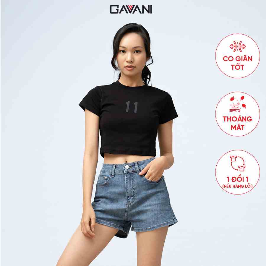 [Mã BMLTA35 giảm đến 35K đơn 99K] Áo thun nữ croptop ôm, ngắn tay và cổ tròn Gavani awn one and one 2