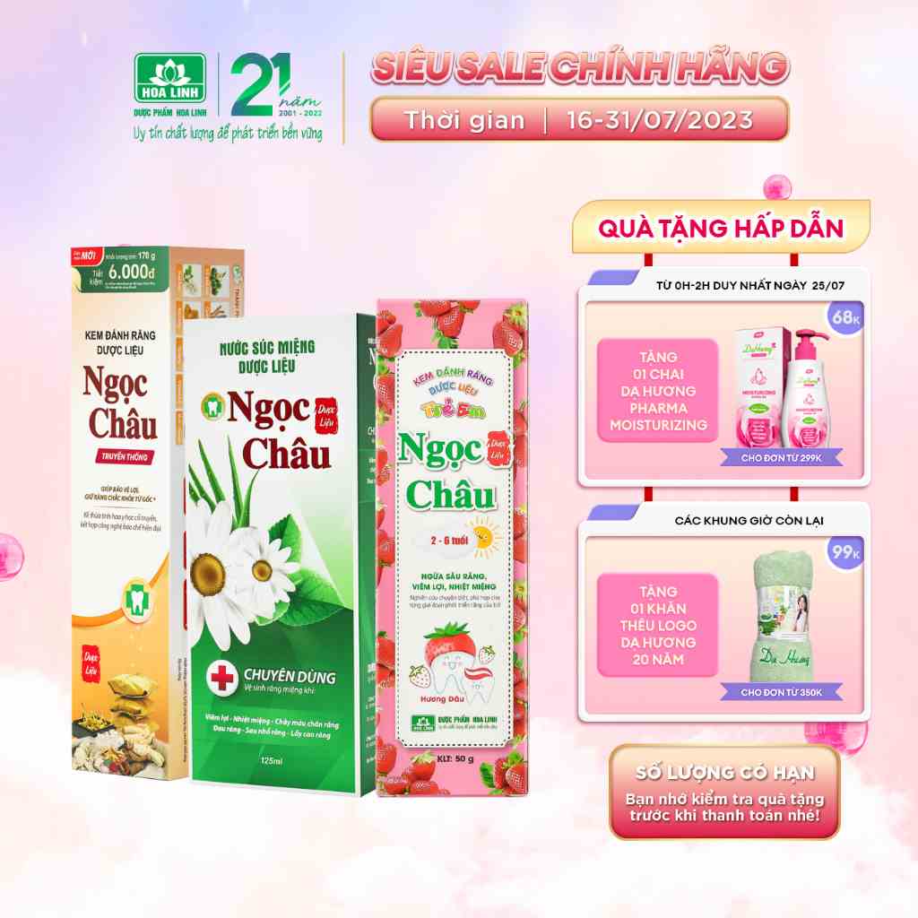 Bộ chăm sóc gia đình ( 1 KĐR Ngọc Châu truyền thống 170g, 1 NSM Ngọc Châu 125ml, 1 KĐR Ngọc Châu trẻ em hương dâu)