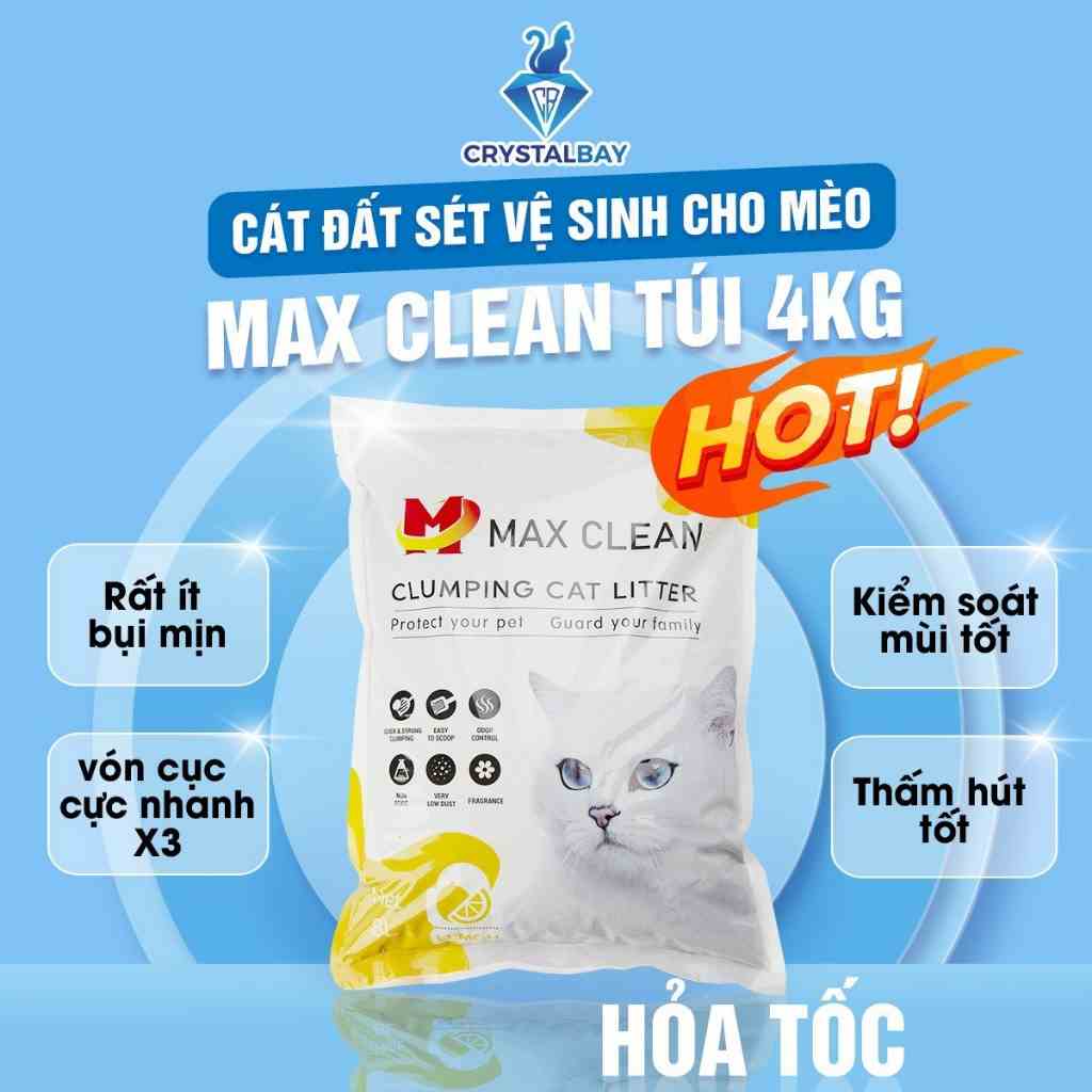 Cát vệ sinh cho mèo Max Clean, Cát đất sét hương Chanh, siêu vón, ít bụi, khử mùi tốt, 4kg 8 lít - Crystal Bay