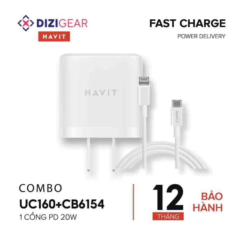 Combo Sạc Nhanh 20W HAVIT, Cốc Sạc Nhanh UC160 + Cáp C-L CB6154 - Hàng Chính Hãng