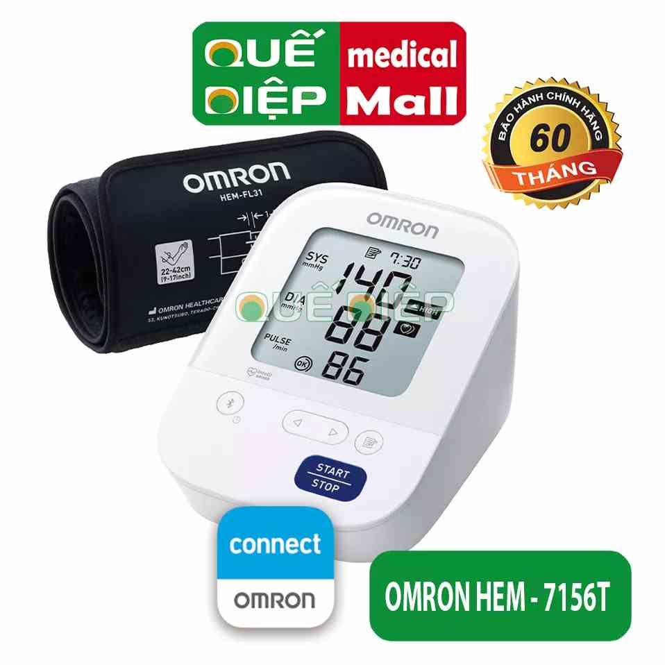 OMRON HEM-7156T - Máy đo huyết áp 7156 T, bắp tay điện tử, app Bluetooth, Vòng bít Intelliwrap, cảnh báo rối loạn nhịp