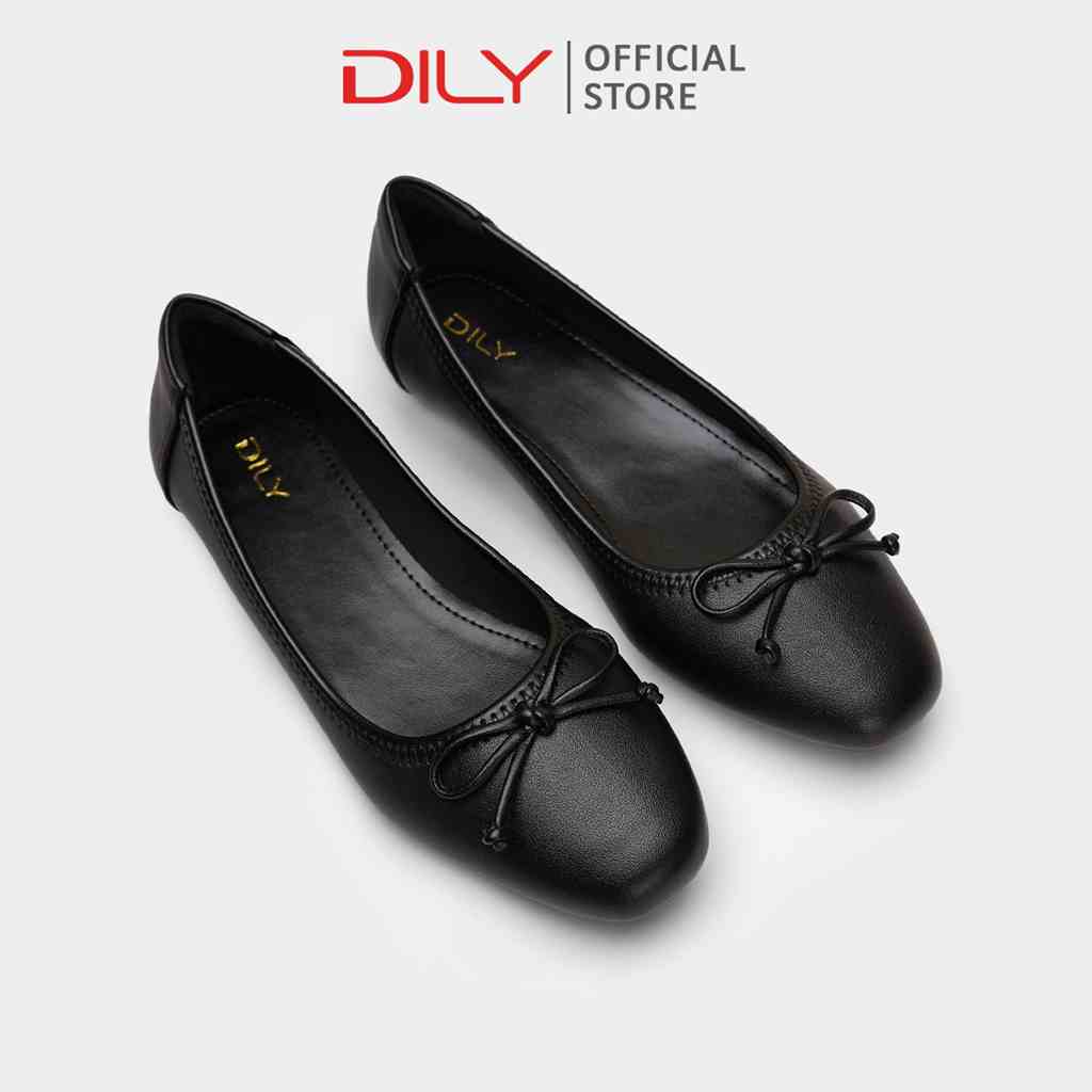 Giày búp bê nữ DILY mũi vuông siêu êm, đính nơ xinh xắn đế bệt tiểu thư cao 1cm AA0427