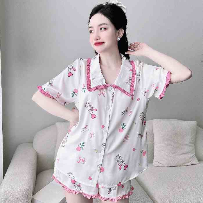 PIjama Mặc Nhà SOJUN Bộ Đùi Lụa Latin Cổ Lá Sen Bèo 45-65 kg