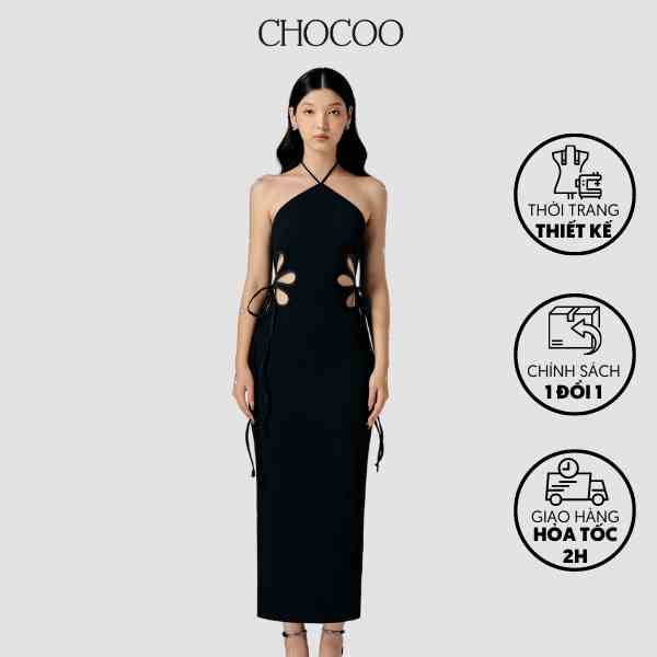 Đầm Parisa Black Dress Chocoo Thiết Kế Chất Liệu Cát Sần Sớ Ánh Cao Cấp