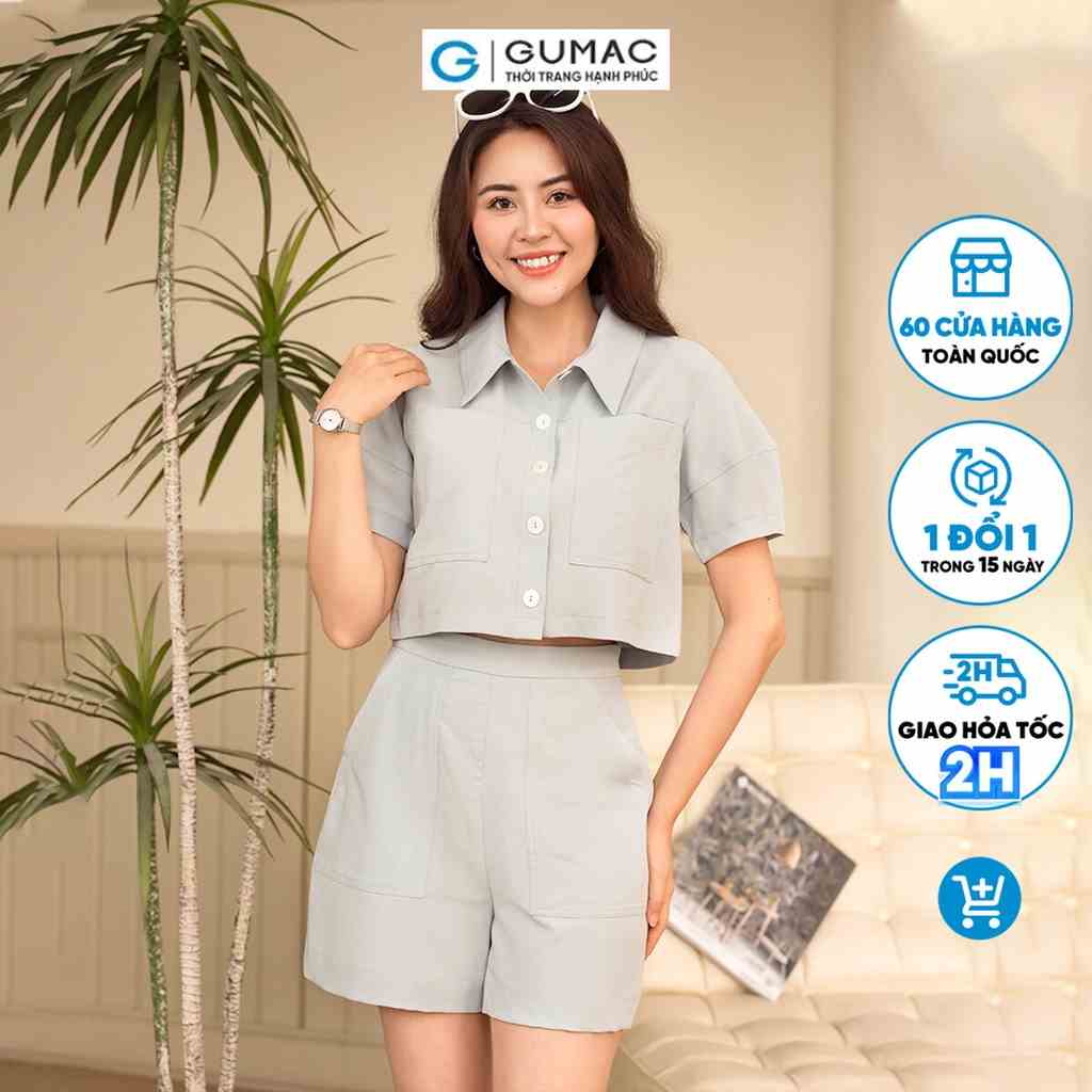 Set lẻ Áo kiểu tay bí thời trang GUMAC AD06071-Quần short túi đắp thời trang GUMAC QD06072