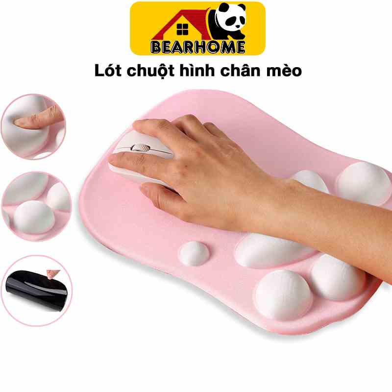 Lót chuột có đệm tay miếng lót chuột cute hình chân mèo, pad chuột cực kỳ thoải mái giúp êm tay không bị chai, bám tốt