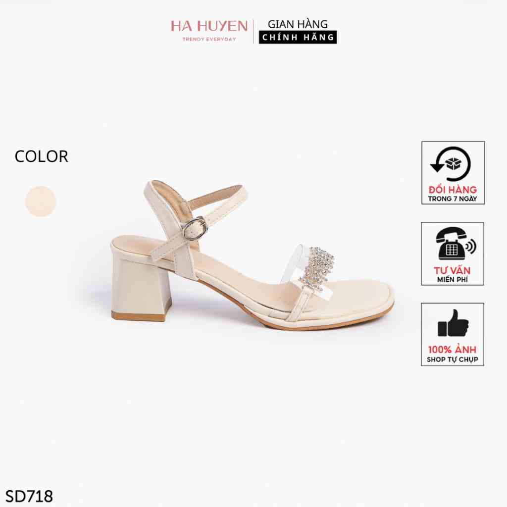 [Mã BMLTA35 giảm đến 35K đơn 99K] Sandal cao gót nữ Hà Huyền Shoes quai trong dải sợi đá gót vuông 5 phân - SD718