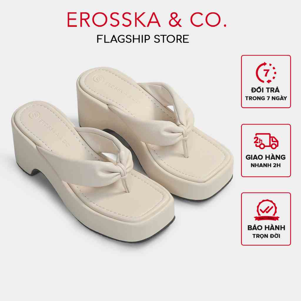 [Mã FA10K28 giảm đến 10k đơn 99k] Erosska - Dép nữ thời trang đế xuồng dày xỏ ngón cao 7cm màu nude - SB022