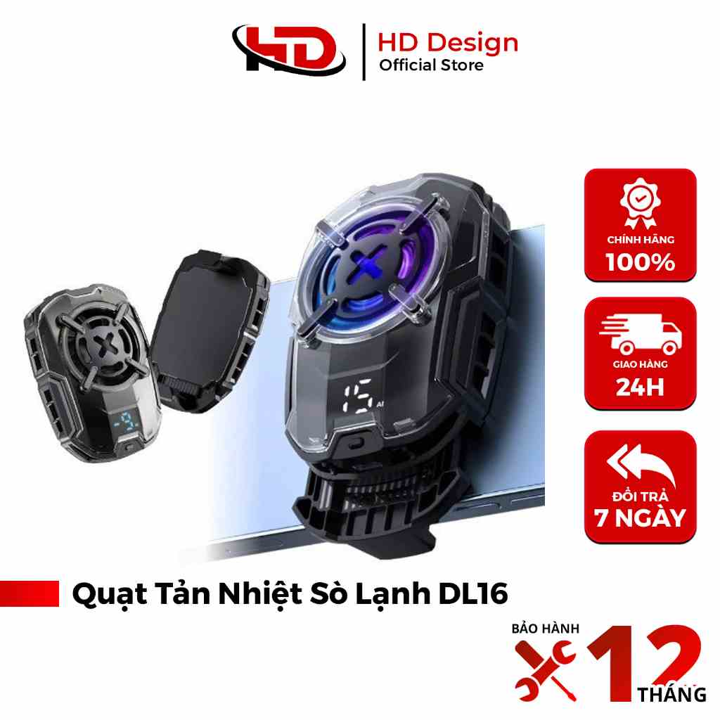 Quạt Tản Nhiệt Công Nghệ Sò Lạnh DL16 - Làm Lạnh Cực Nhanh - Led Hiển Thị Nhiệt Độ - Công Suất Cao - Chính Hãng HD DESIG