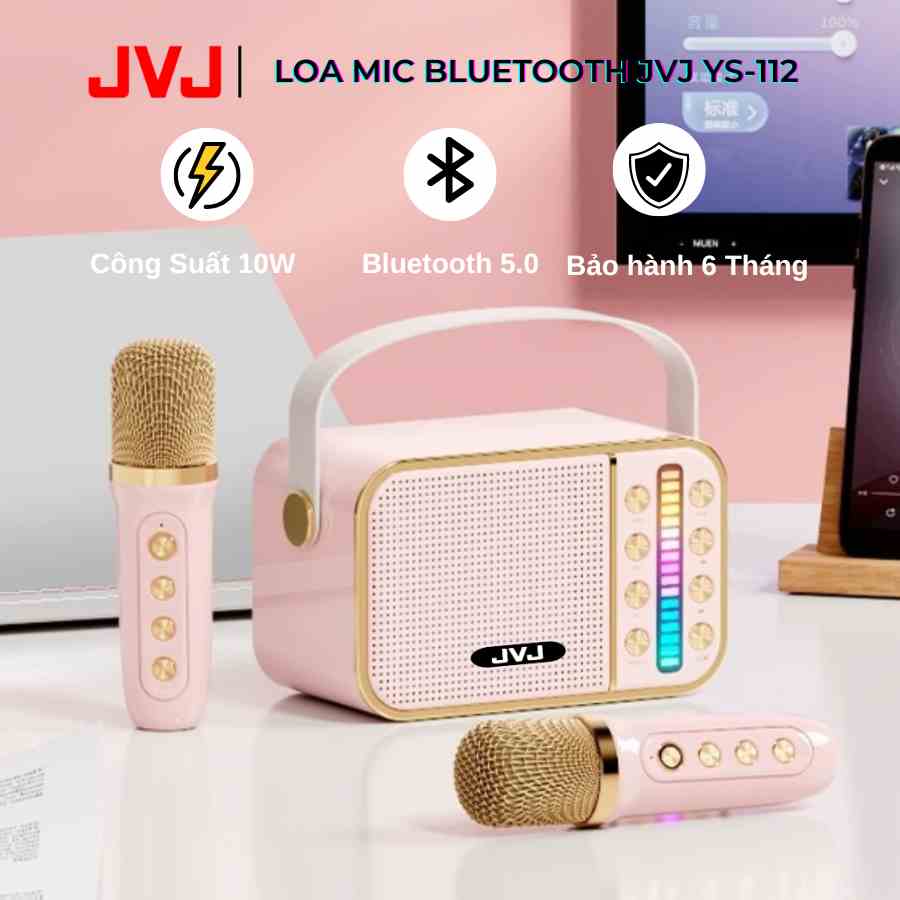 Loa bluetooth karaoke JVJ YS-112 2 mic Không dây, công suất 10W - Loa bluetooth karaoke YS 112 mini - Bảo hành chính hãn